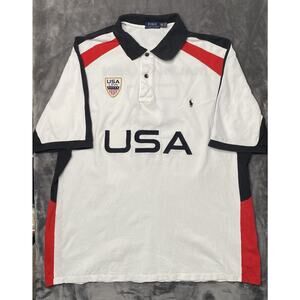 Polo Ralph Lauren USA Polo Shirt Mens 2XLT White USA Big Logo Embroidered #3